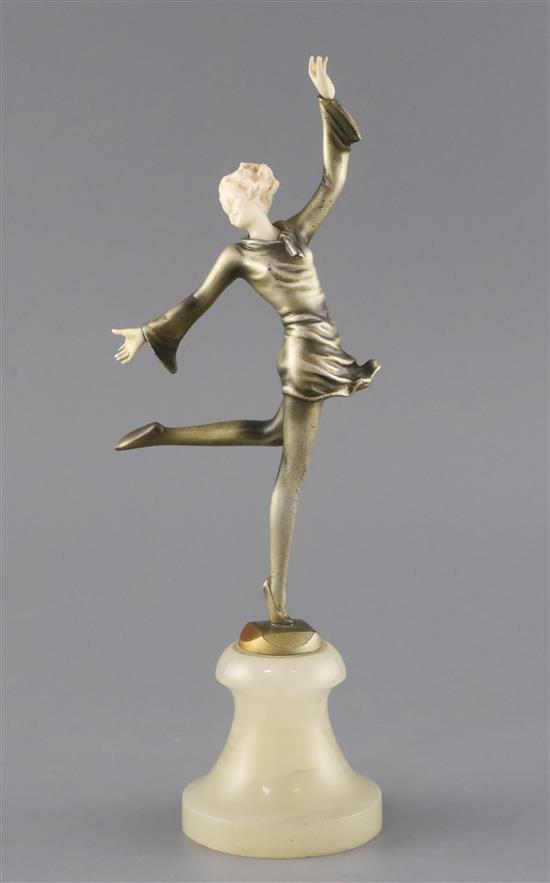 An Art Deco cold painted bronze and ivory figure of a dancer, by Lorenzl, H. 27cm